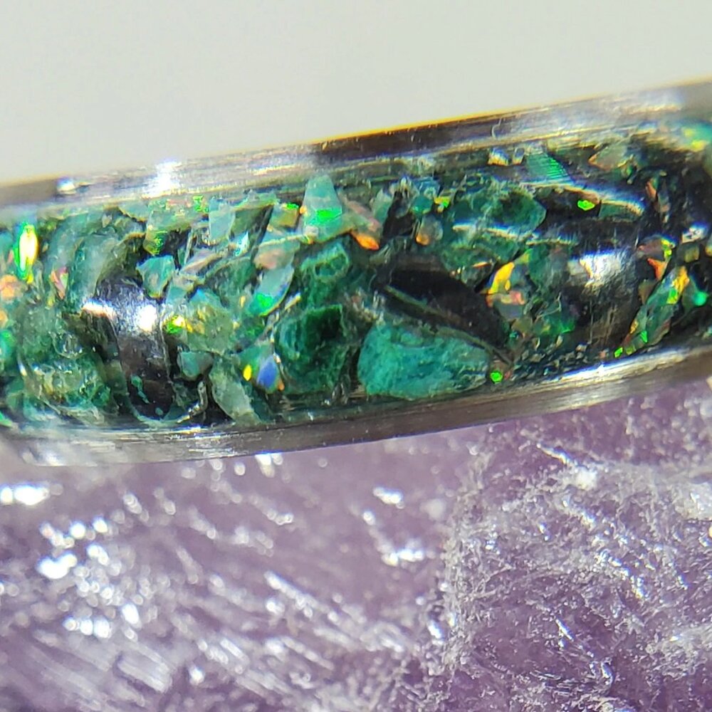 "Rain Forest" Ring with Green Opal & Black Tourmaline